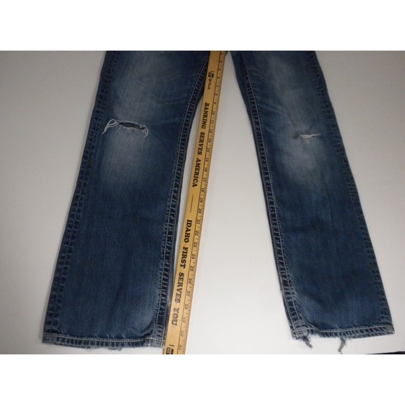 BKE‎ Tyler Jeans Mens 31x31 Blue Denim Straight Distressed Thick Stitch - Picture 9 of 11
